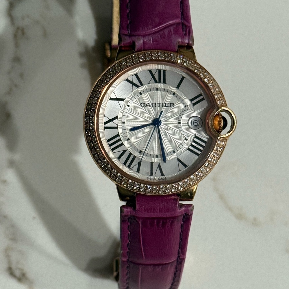Cartier Gold Watch with Purple Strap